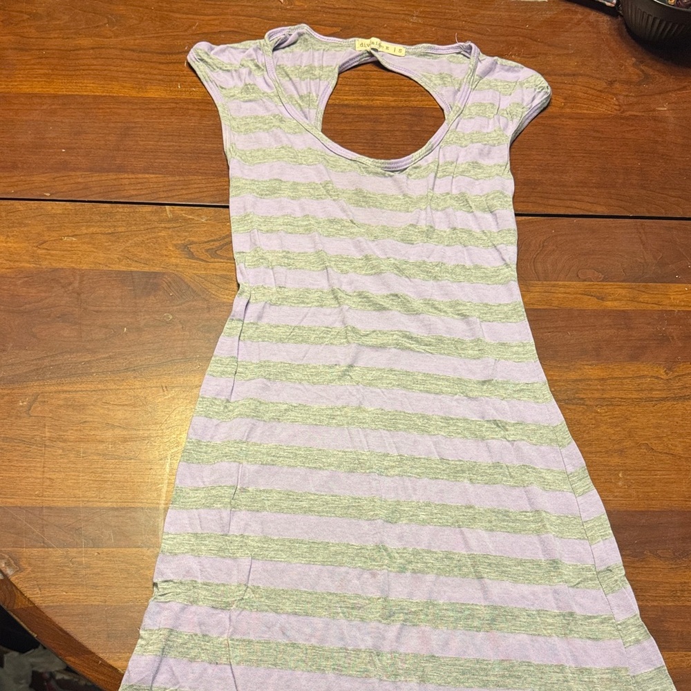 Lavender and Gray Striped Midi Dress
